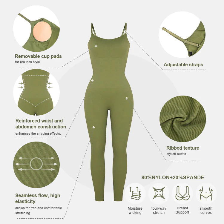 High Stretchy Seamless Sling Tummy Control Jumpsuit Removable Cup Pads