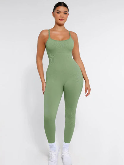 High Stretchy Seamless Sling Tummy Control Jumpsuit Removable Cup Pads