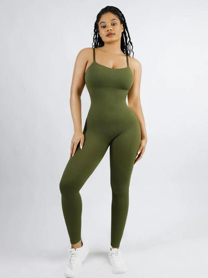 High Stretchy Seamless Sling Tummy Control Jumpsuit Removable Cup Pads