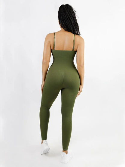 High Stretchy Seamless Sling Tummy Control Jumpsuit Removable Cup Pads